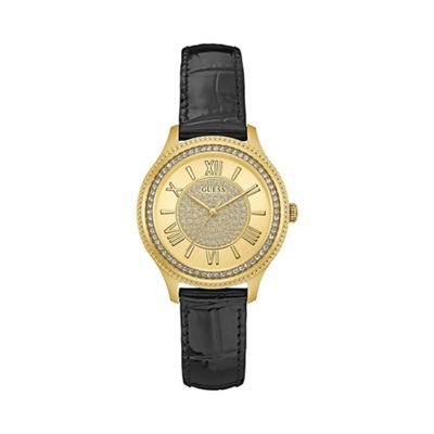 Ladies black nag gold watch with glitz dial and crystal detailing w0840l1
